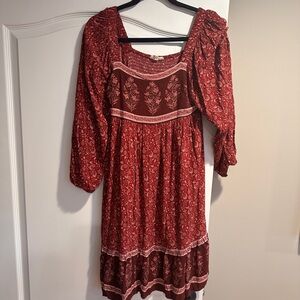 Size L mini boho dress - red with floral detail ~ brand: In Loom